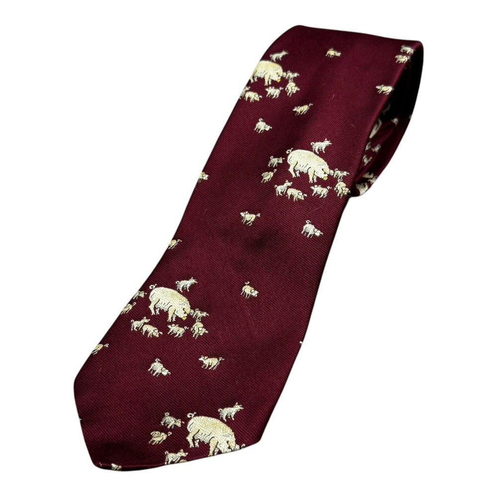 Vintage Superba 100% Polyester Maroon Pig Gold Men's Tie 3 5/8" Width